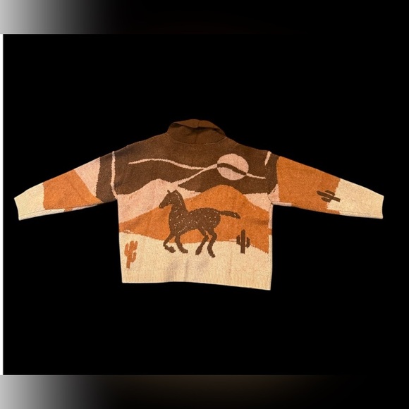 Lucky Brand Brown and Tan Knit Horse Design Cardigan Women’s XL NWT - Picture 1 of 11